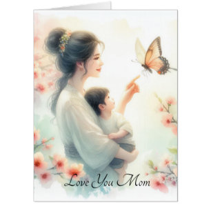 Cute Baby Watching Butterfly With Mom Mother's Day Card