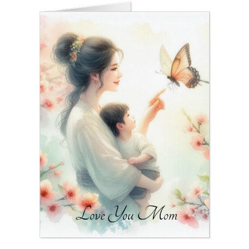 Cute Baby Watching Butterfly With Mom Mothers Day Card