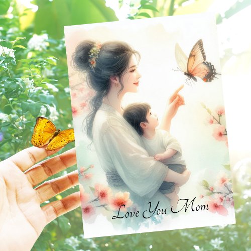 Cute Baby Watching Butterfly With Mom Mothers Day Holiday Card