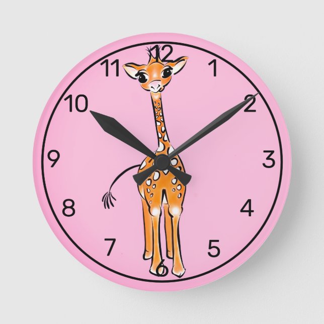 Cute baby watercolor Giraffe Round Clock (Front)