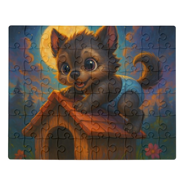 Cute Baby Werewolf on Dog House Fantasy Art Jigsaw Puzzle (Puzzle Horizontal)