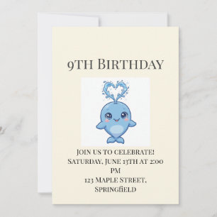 Cute Baby Whale 9th Birthday Invitation