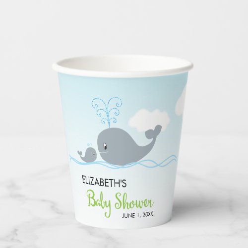 Cute Baby Whale and Mother Baby Shower Paper Cup