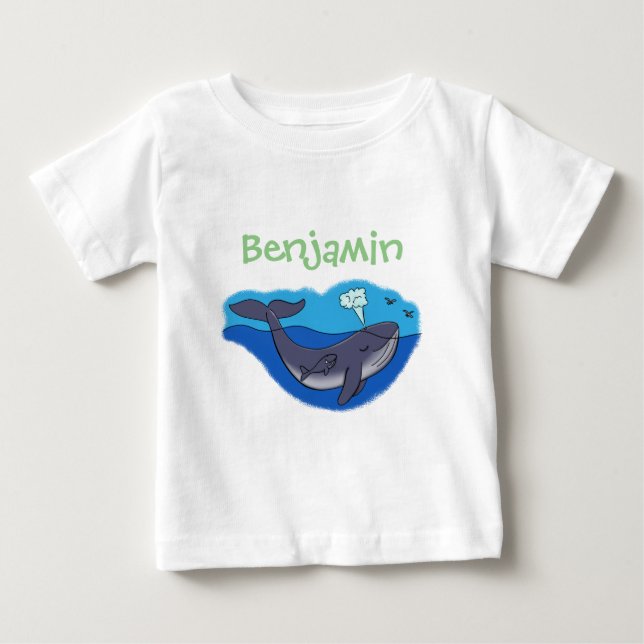 Cute baby whale and mother cartoon illustration T-Shirt (Front)