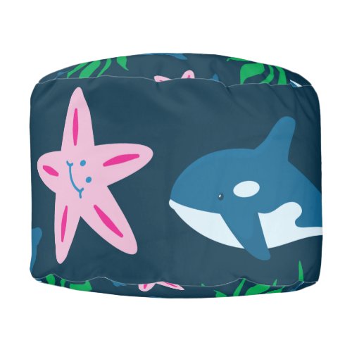 Cute Baby Whale and Starfish Pattern  Pouf