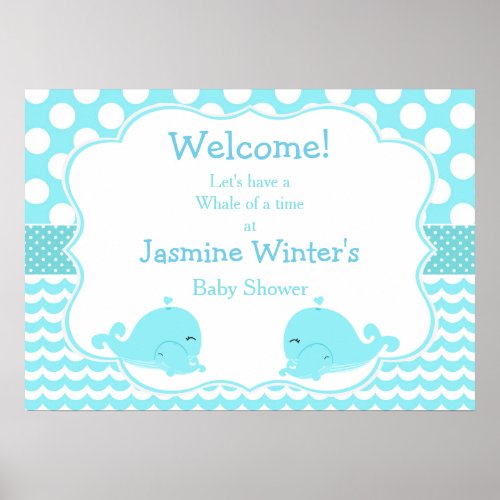 Cute Baby Whale Blue Boy  Baby Shower Poster