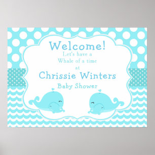 Cute Baby Whale Blue Boy Baby Shower Poster