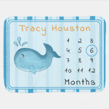 Cute Baby Whale Blue Stripes Baby Blanket