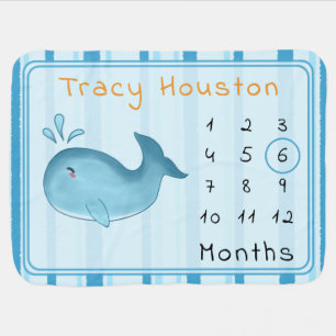 Cute Baby Whale Blue Stripes Baby Blanket