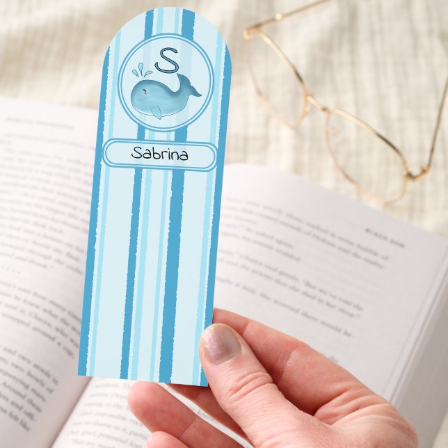 Cute Baby Whale Blue Stripes Bookmark (Hand)