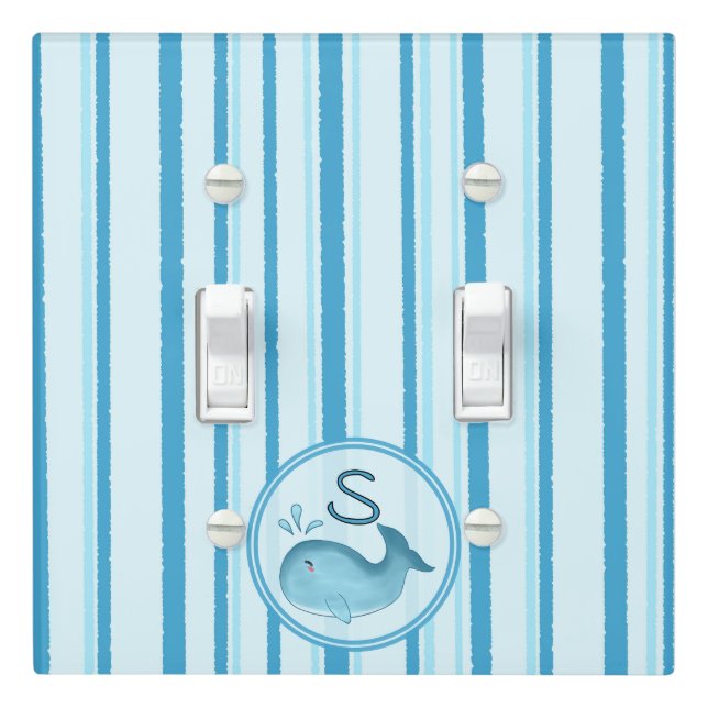 Cute Baby Whale Blue Stripes Light Switch Cover (In Situ)