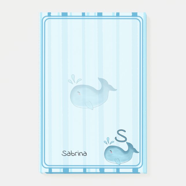 Cute Baby Whale Blue Stripes Notes (Front)