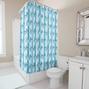 Cute Baby Whale Blue Stripes Shower Curtain