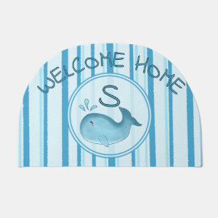 Cute Baby Whale Blue Stripes Welcome Home Doormat