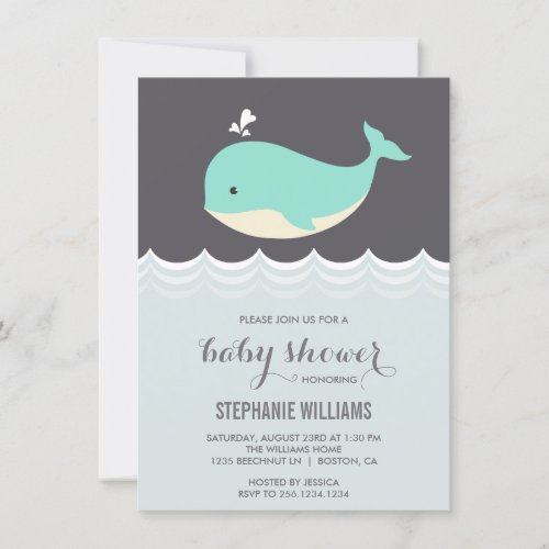 Cute Baby Whale Boy Baby Shower Invitations
