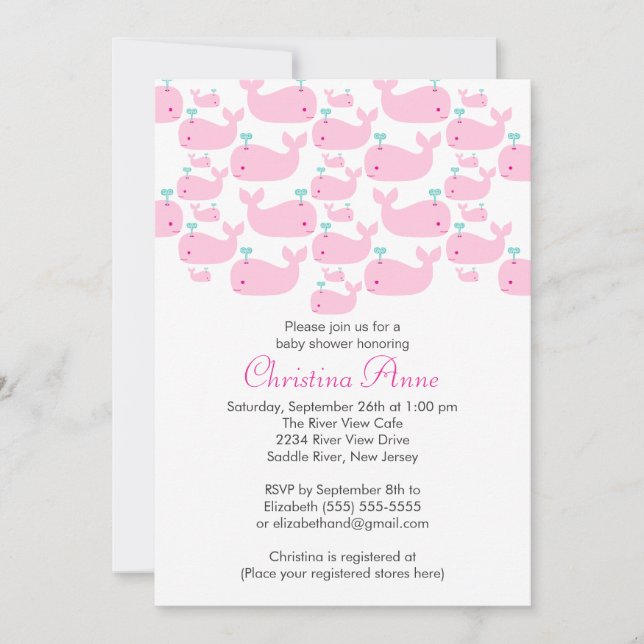 Cute Baby Whale Girl Baby Shower Invitations (Front)