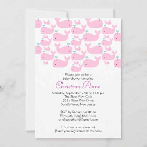 Cute Baby Whale Girl Baby Shower Invitations