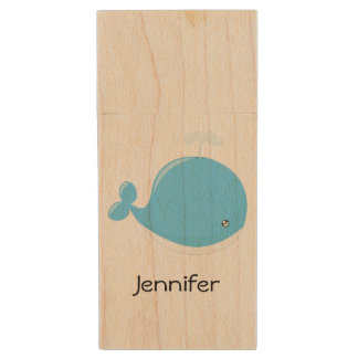 Cute baby whale kawaii cartoon kids wood flash drive