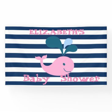Cute Baby Whale, Navy Blue Stripes-Personalized Banner Cute Baby Whale, Navy Blue Stripes-Personalized Banner