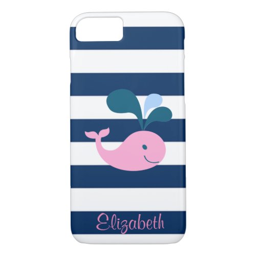 Cute Baby Whale Navy Blue Stripes_Personalized iPhone 87 Case