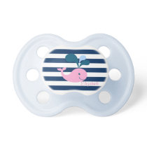 Cute Baby Whale, Navy Blue Stripes-Personalized Pacifier