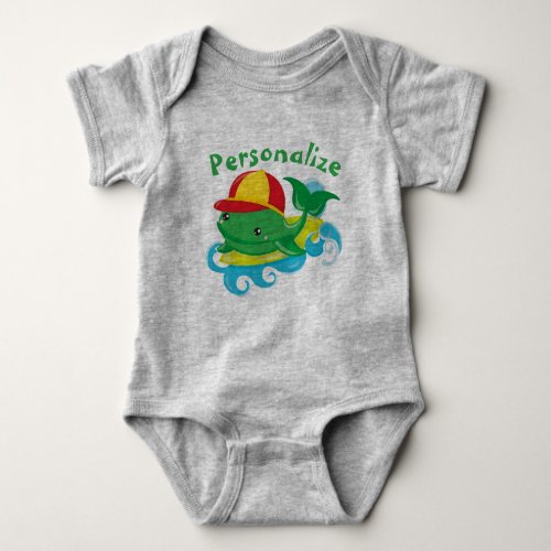 Cute Baby Whale on Surfboard Personalize Baby Bodysuit