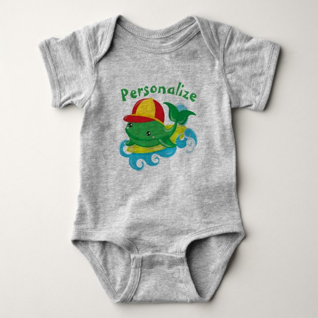 Cute Baby Whale on Surfboard Personalize Bodysuit (Front)