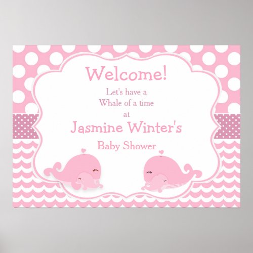 Cute Baby Whale Pink Girl  Baby Shower Poster