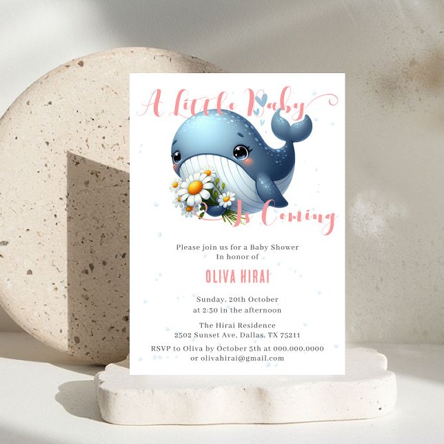 Cute Baby Whale with Daisy Baby Shower Invitation (Creator Uploaded)