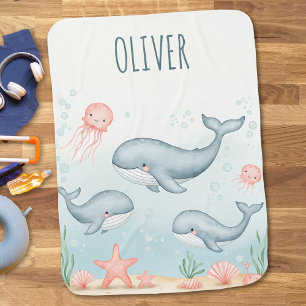 Cute Baby Whales and Jellyfish  Blanket