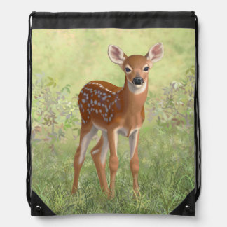 Cute Baby Whitetail Deer Fawn in Spring Drawstring Bag