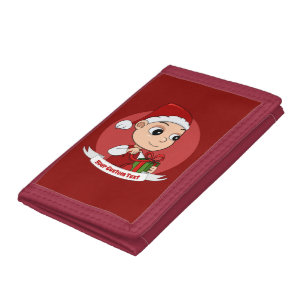 Cute baby with a Christmas hat cartoon Trifold Wallet