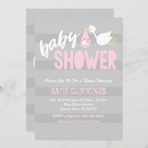 Cute Baby with a Stork Baby Shower Invitation
