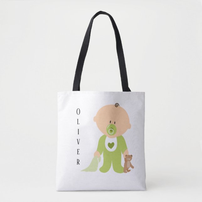 Cute Baby with Teddy Bear Personalize Diaper Tote Bag (Front)