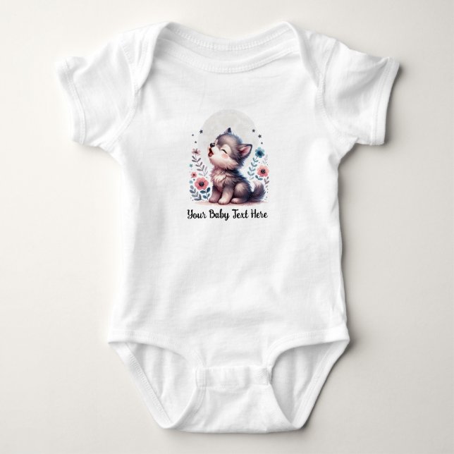 Cute Baby Wolf Howling  Bodysuit (Front)