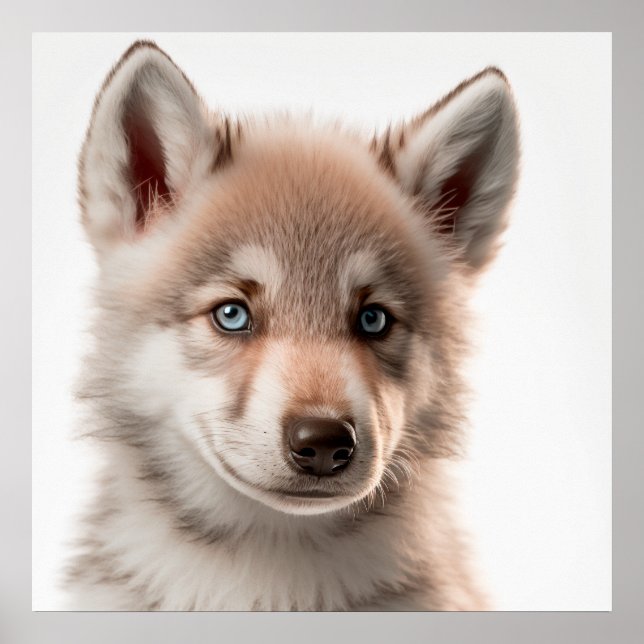 Cute Baby Wolf Portrait | Square 1:1 Poster (Front)
