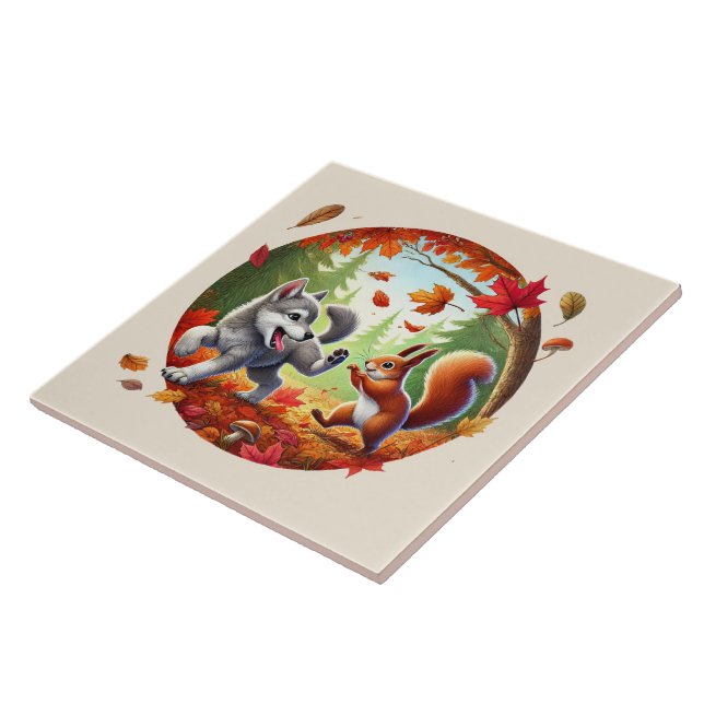 Cute baby wolf squirrel  ceramic tile (Side)