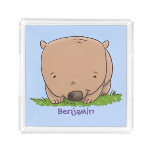 Cute baby wombat cartoon illustration acrylic tray