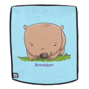 Cute baby wombat cartoon illustration backpack