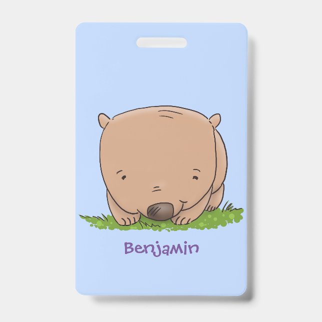Cute baby wombat cartoon illustration badge (Front)