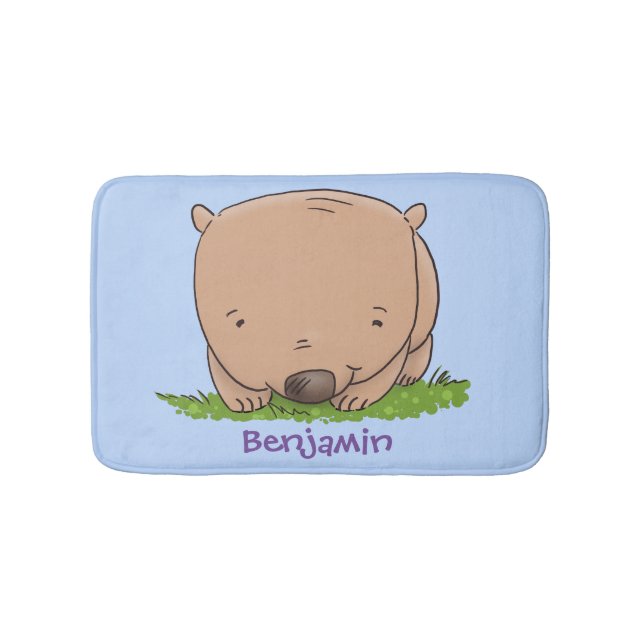Cute baby wombat cartoon illustration bath mat (Front)