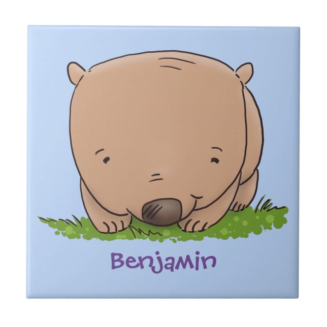 Cute baby wombat cartoon illustration ceramic tile (Front)