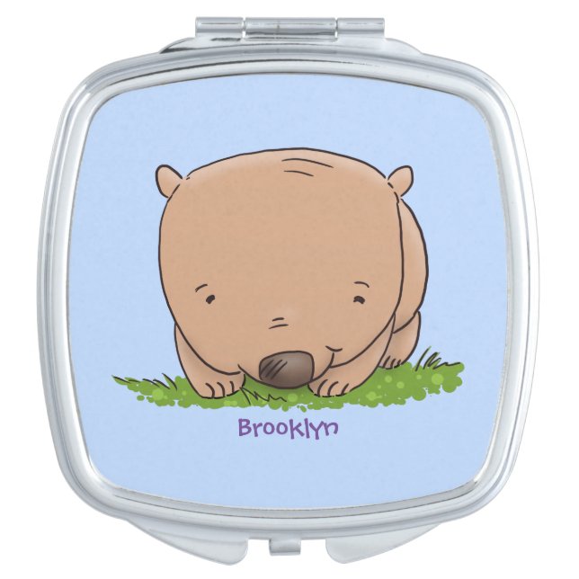 Cute baby wombat cartoon illustration compact mirror (Front)