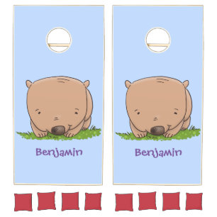 Cute baby wombat cartoon illustration cornhole set