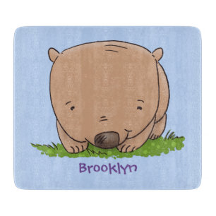 Cute baby wombat cartoon illustration cutting board