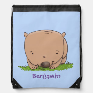 Cute baby wombat cartoon illustration drawstring bag
