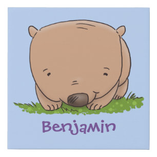 Cute baby wombat cartoon illustration faux canvas print