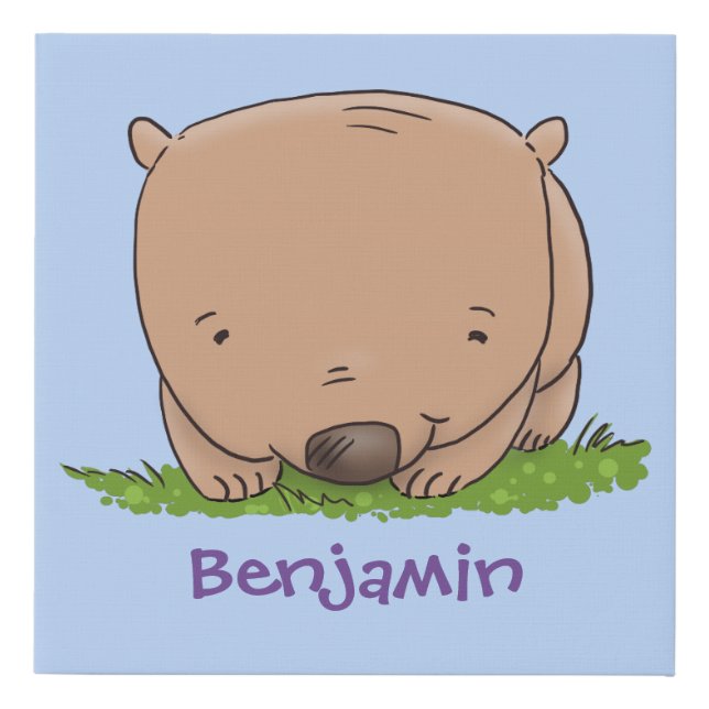 Cute baby wombat cartoon illustration faux canvas print (Front)