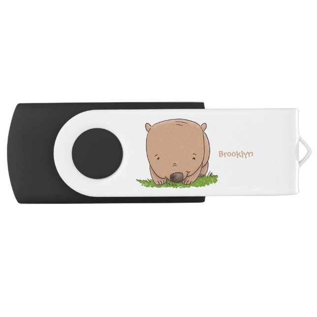 Cute baby wombat cartoon illustration flash drive (Front)