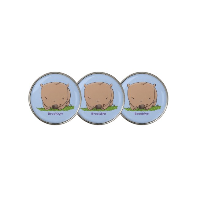 Cute baby wombat cartoon illustration golf ball marker (3 Up)